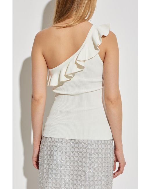 Zimmermann White Ribbed Top With Ruffle