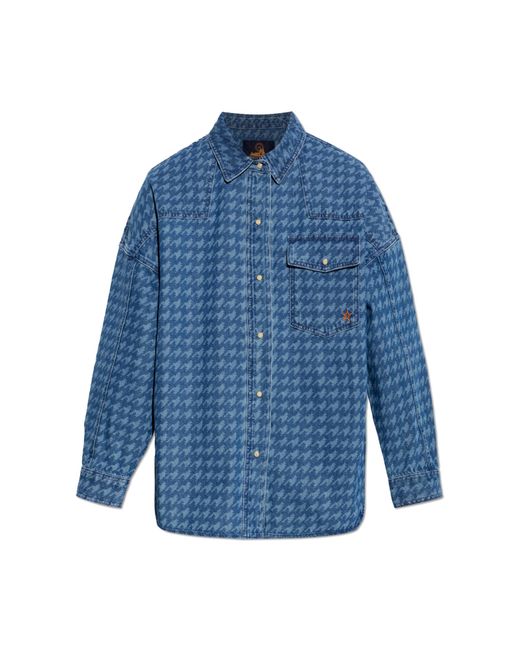 Perfect Moment Blue Denim Shirt With Houndstooth Pattern