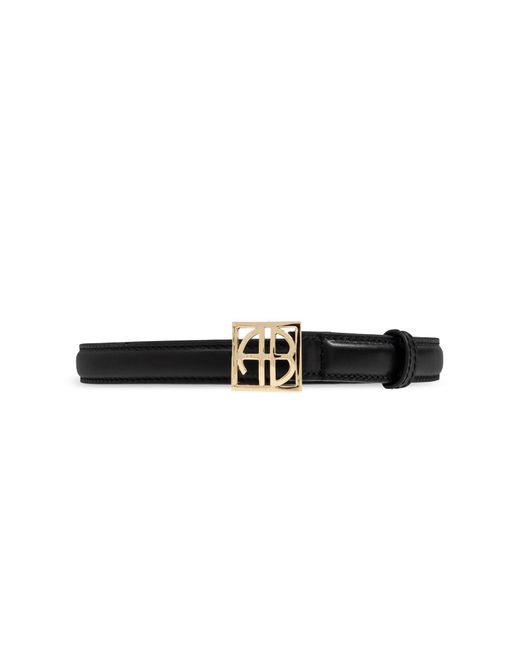 Anine Bing Black Leather "Monogram" Belt