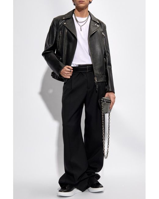 Alexander McQueen Black Leather Biker Jacket, for men