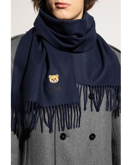 Moschino Blue Wool Scarf With Logo