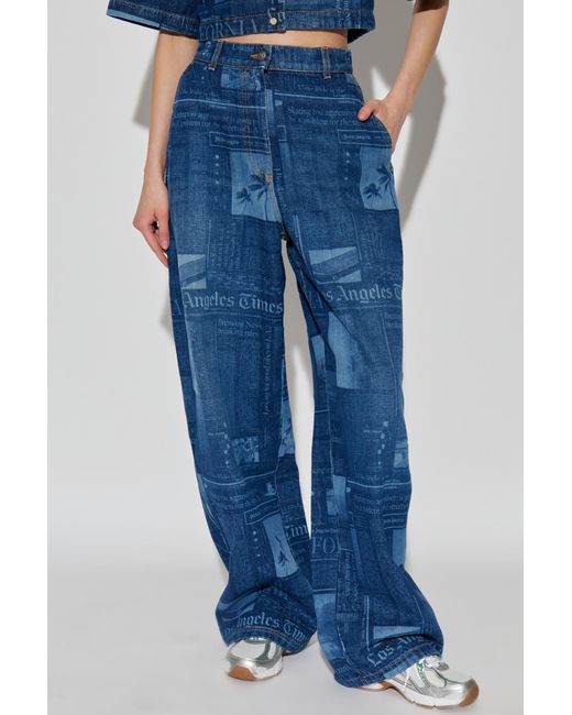 Palm Angels Blue Patterned Jeans