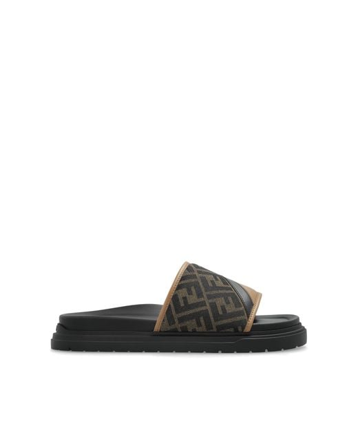 Fendi Black Slides With Monogram for men