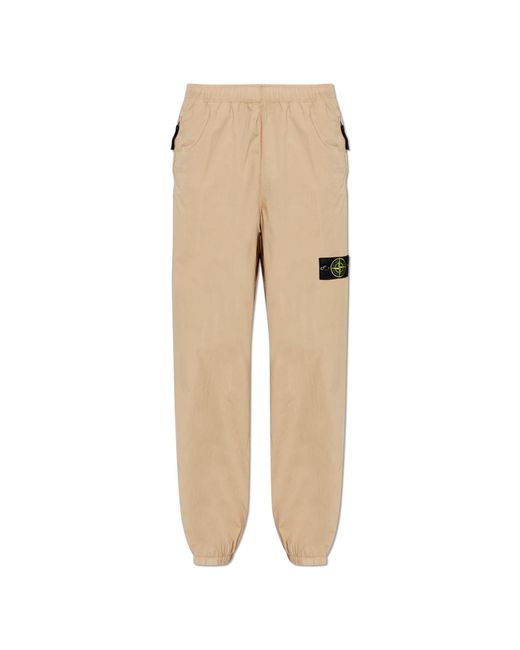 Stone Island Natural Trousers With Logo Patch for men