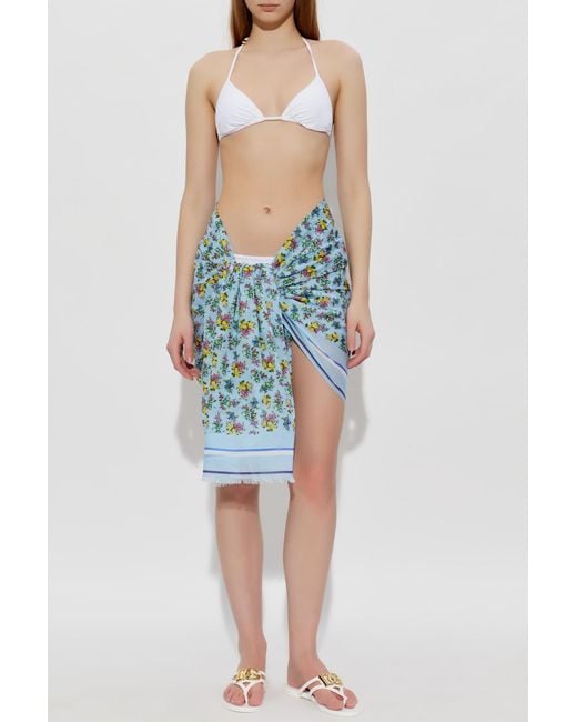 Dolce & Gabbana Blue Floral Motif Pareo