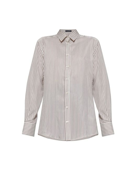 Dolce & Gabbana White Silk Shirt With Striped Pattern