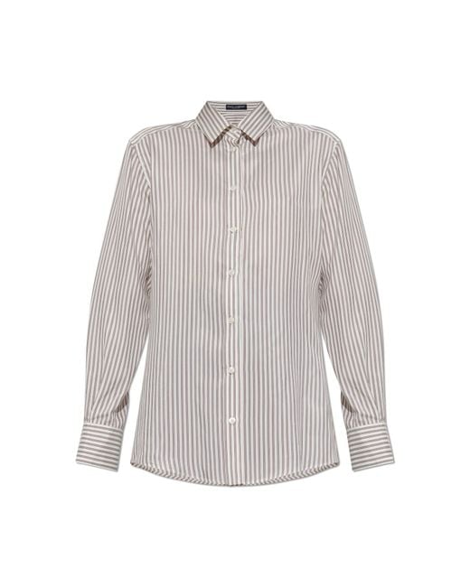 Dolce & Gabbana Blue Silk Shirt With Striped Pattern