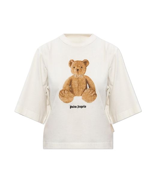 Palm Angels White Cropped T-Shirt With Printed Logo
