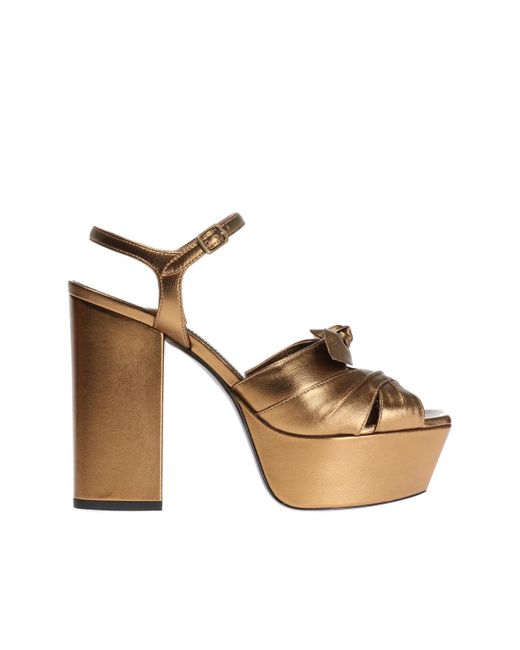 Saint Laurent Metallic 'farrah' Platform Sandals