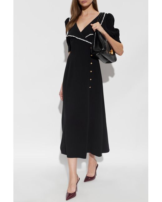 Alessandra Rich Black Dress With A Collar Finished With Lace