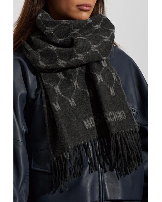 Moschino Black Cashmere Scarf With Monogram