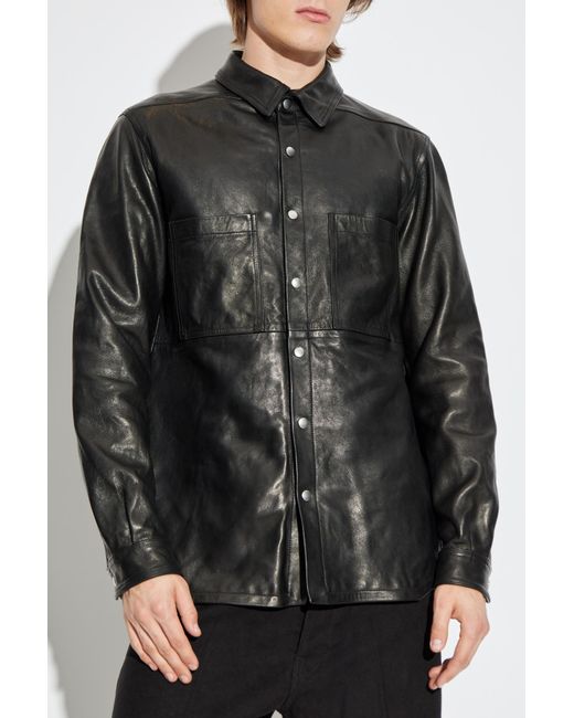 Rick Owens Black Leather Jacket With Pockets for men