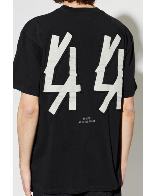 44 Label Group Black T-Shirt With Embroidered Logo for men