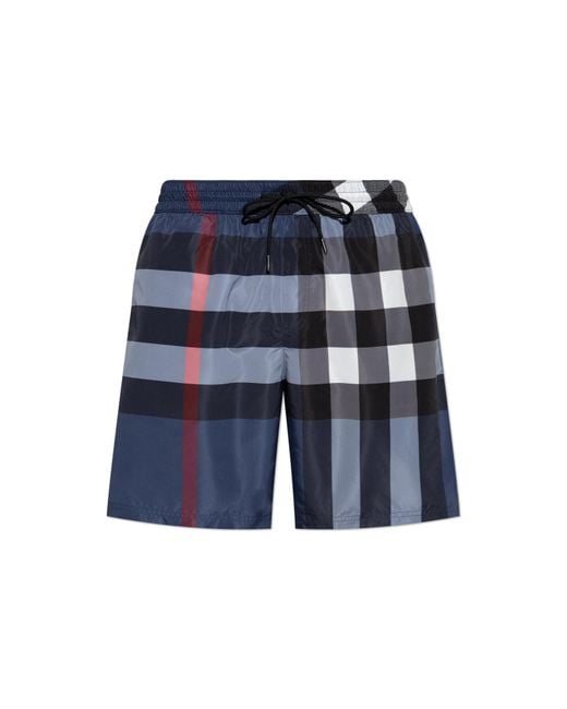 Burberry Blue Checked Pattern Swim Shorts for men