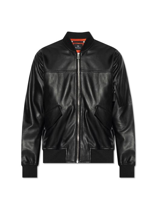 PS by Paul Smith Black Leather Bomber Jacket for men