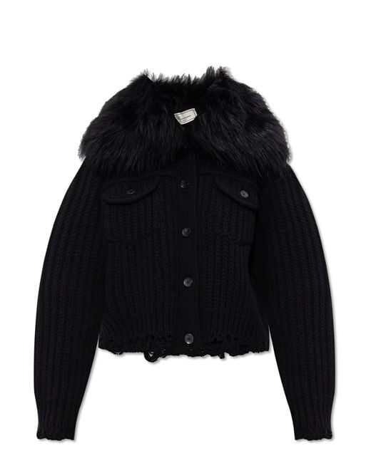 Blumarine Black Cardigan With Fur Insert