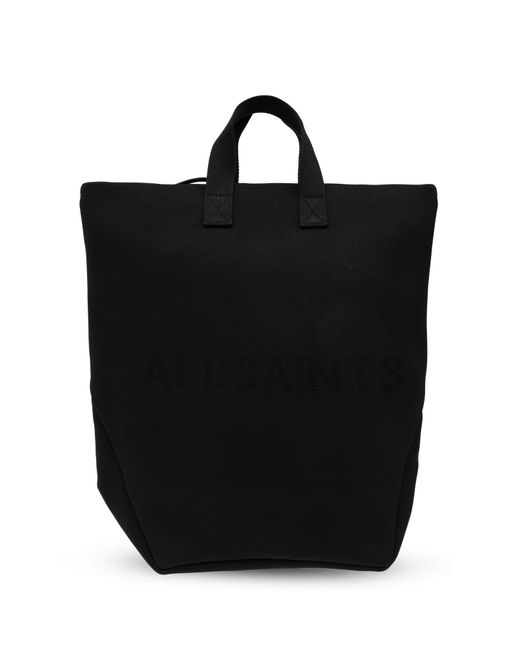 AllSaints Black Minimalist Rectangular Backpack for men