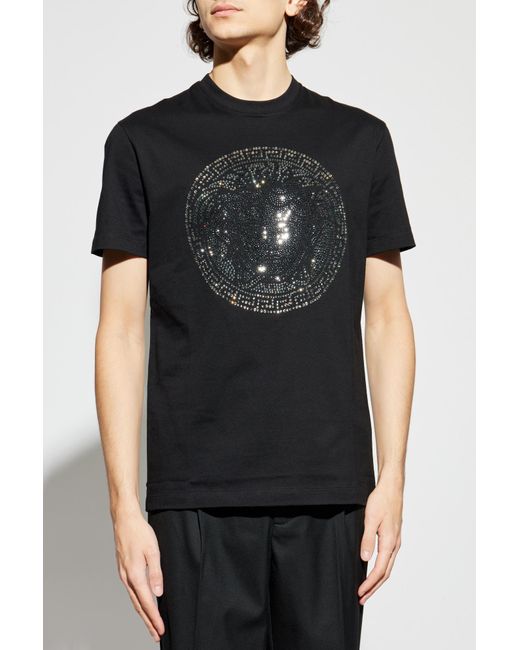 Versace Black T-Shirt With Shimmering Appliqués for men