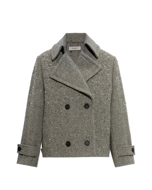 Golden Goose Deluxe Brand Gray Wool Coat With Shimmering Appliqués