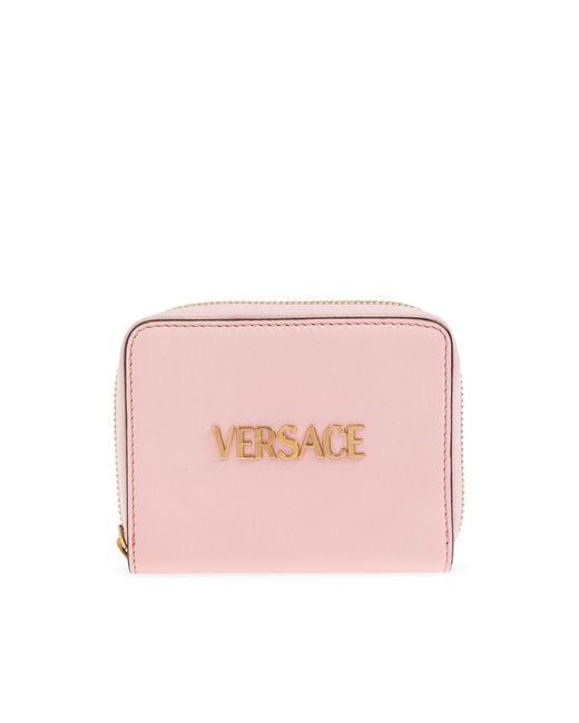 Versace Pink Leather Wallet With Logo