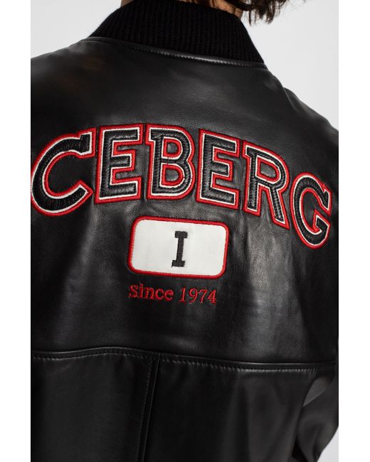 Iceberg Leather Jacket in Black for Men Lyst