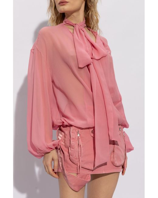 Blumarine Pink Silk Top With Tie Detail,
