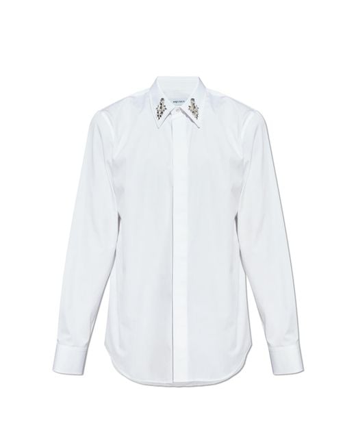 McQueen White Shirt With Shimmering Crystals On The Collar for men