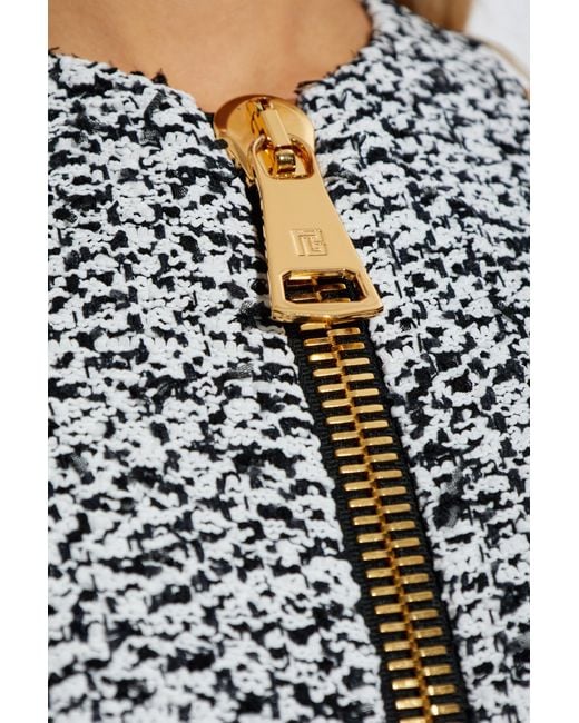 Balmain Gray Sleeveless Tweed Dress