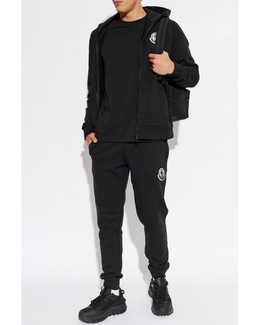 Moncler Black T-Shirt With Printed Logo for men