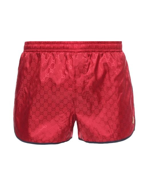 Gucci Red Monogram Bee Embroidery Swim Shorts for men