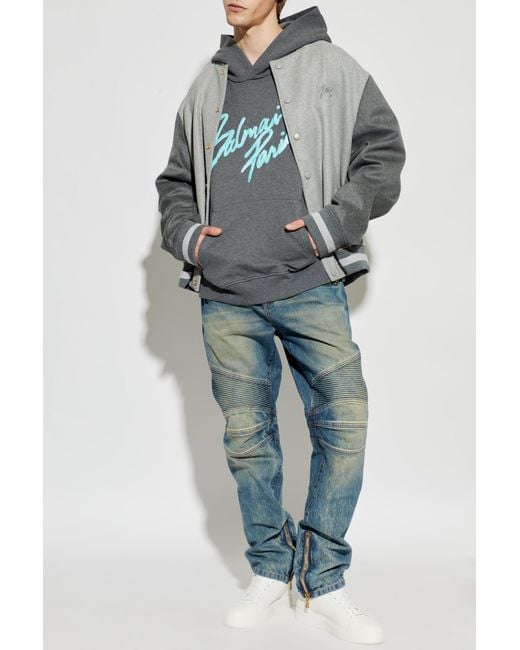 Balmain Gray Sweatshirt With Printed Logo for men