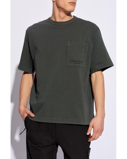 Stone Island Black T-Shirt With A Pocket for men