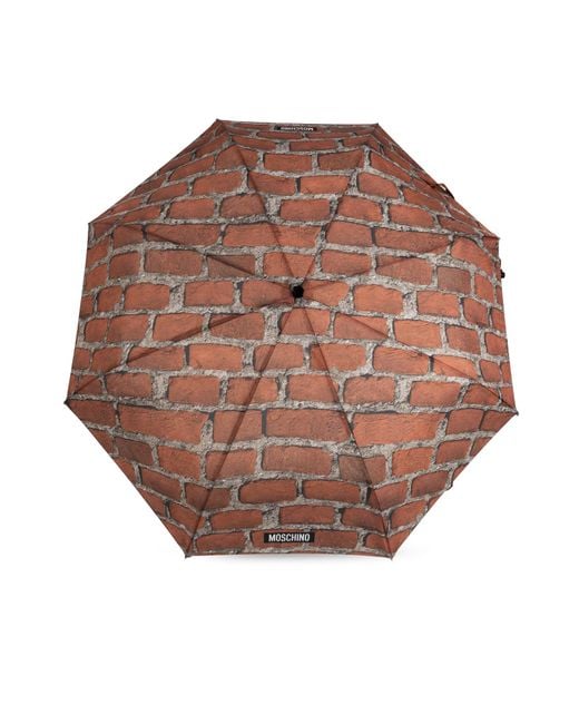 Moschino Brown Folding Umbrella With Print