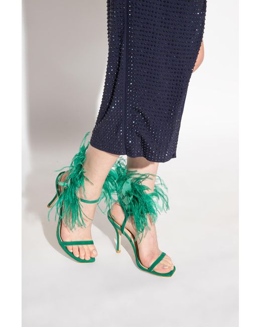 Stuart Weitzman 'plume' Heeled Sandals With Feathers in Blue | Lyst