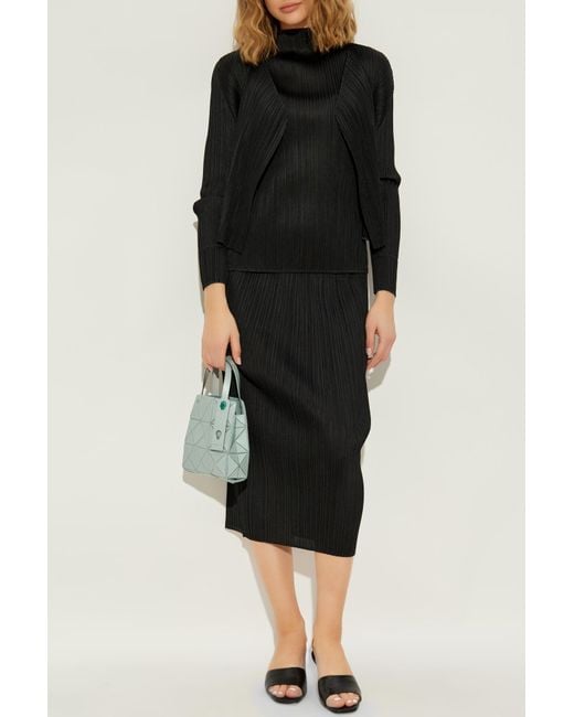 Pleats Please Issey Miyake Black Pleated Cardigan