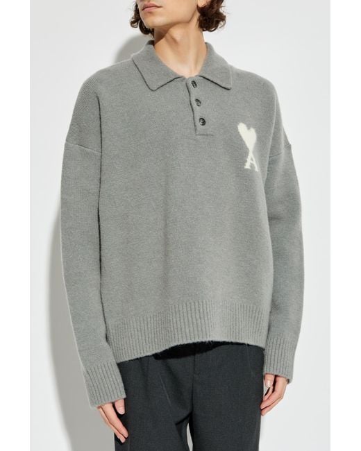 AMI Gray Cardigan With Logo