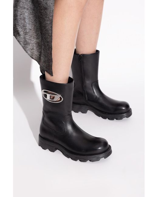 DIESEL Black Leather Ankle Boots 'D-Hammer'