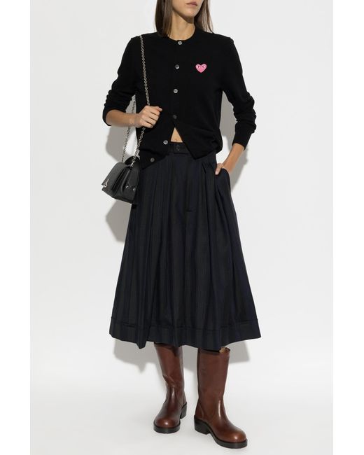 COMME DES GARÇONS PLAY Black Wool Cardigan With Logo Patch