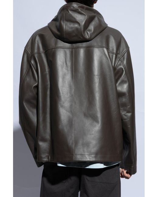 Bottega Veneta Black Leather Jacket With A Hood, for men