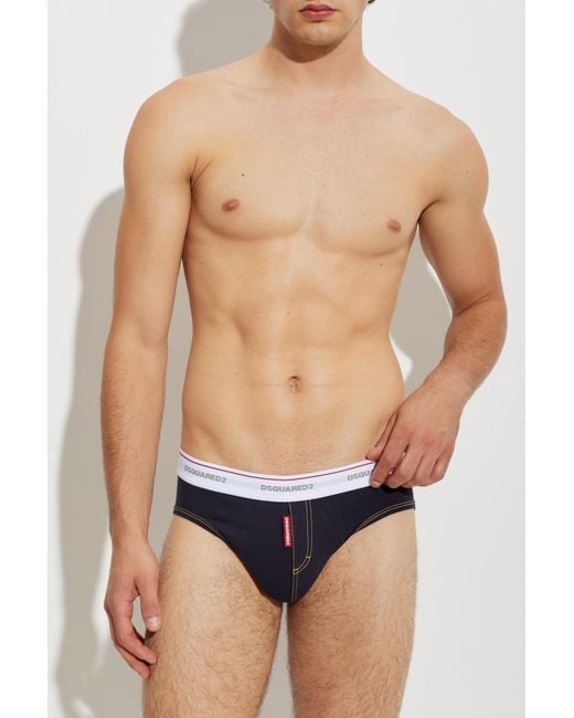 DSquared² Black Cotton Briefs With Logo for men