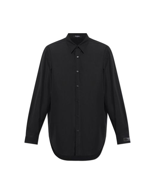 Balmain Blue Shirt With A Patch On The Cuff for men