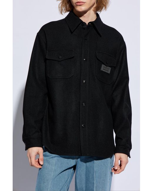 Gucci Black Woolen Shirt With Logo, for men