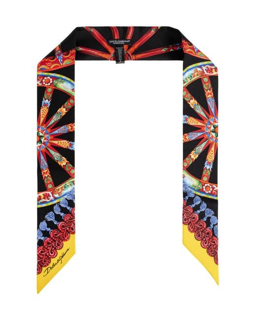Dolce & Gabbana Black Silk Scarf With "Carretto" Print
