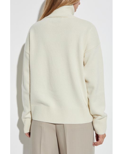 AMI White Wool Turtleneck With Logo