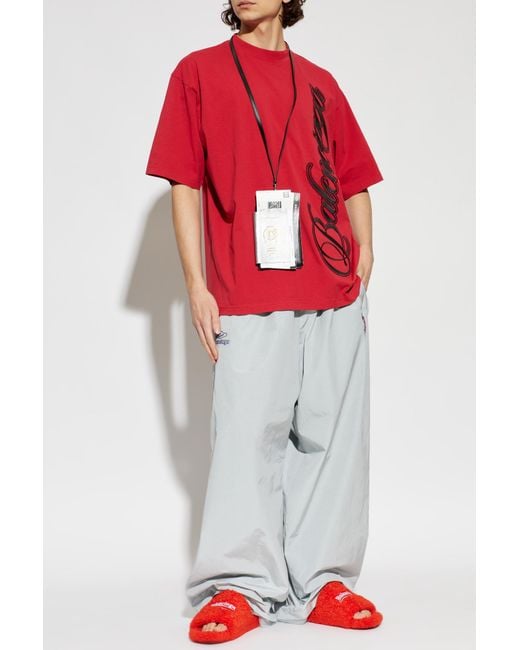 Balenciaga Red T-Shirt With Logo for men