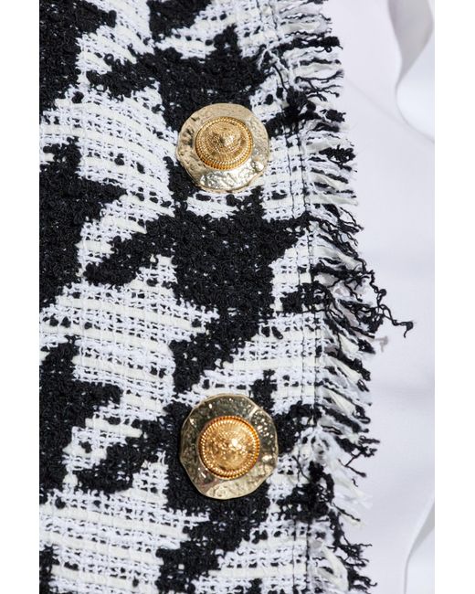 Balmain Black Blazer With Houndstooth Pattern