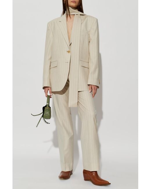Acne Natural Wool Pinstripe Trousers