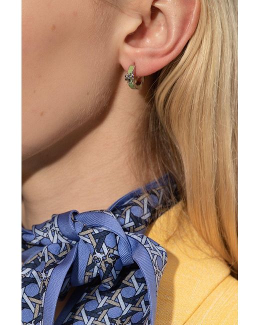 Tory Burch 'kira' Hoop Earrings With Logo in Metallic | Lyst