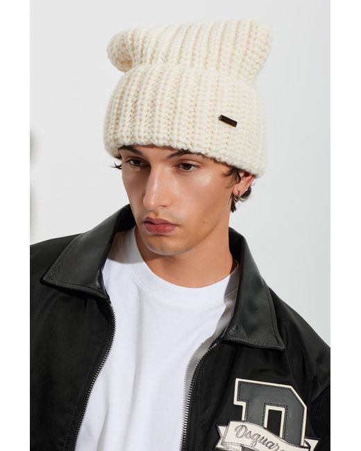 DSquared² White Wool Beanie With Patch for men