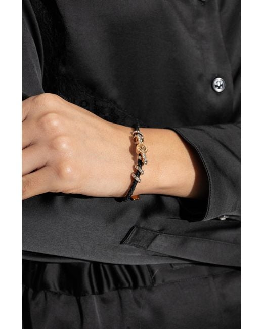 Versace Metallic Leather Bracelet With Shimmering Crystals